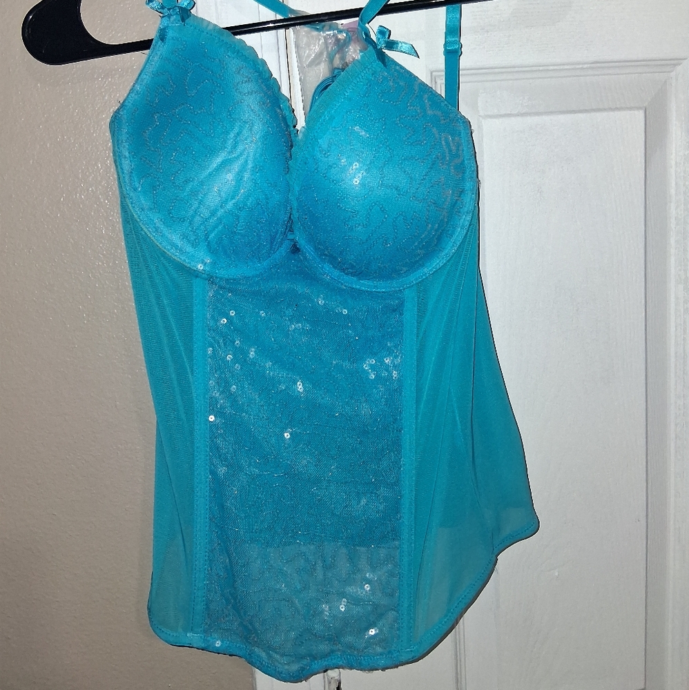 Elegant Blue Lace Lingerie Top